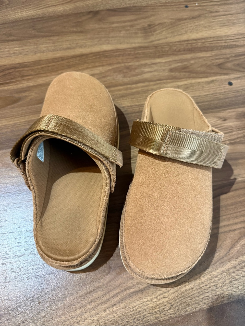 UGG Kids Chestnut Suede Slip-On Clogs with Strap - Picture 3 of 5